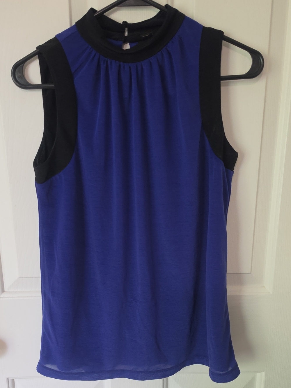 Worthington Cobalt Blue Sleeveless Mock Neck Tank with Black Trim
